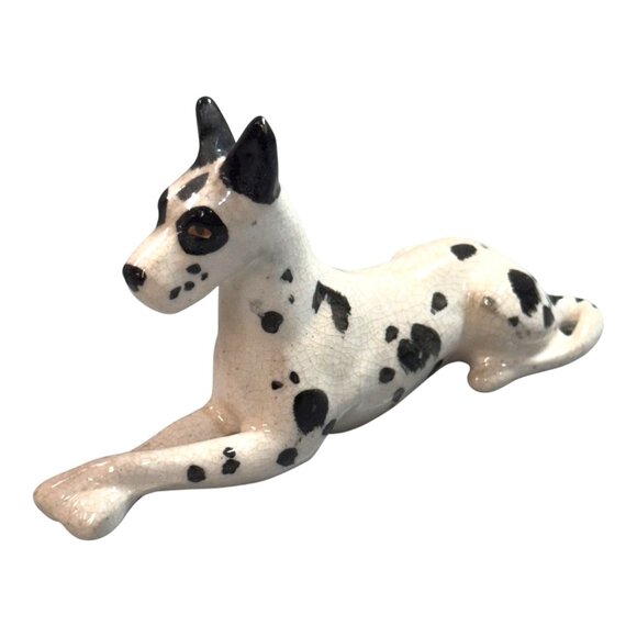 Vintage Harlequin Great Dane Lying Down Ceramic Figurine Made in Japan Dog - Picture 1 of 9